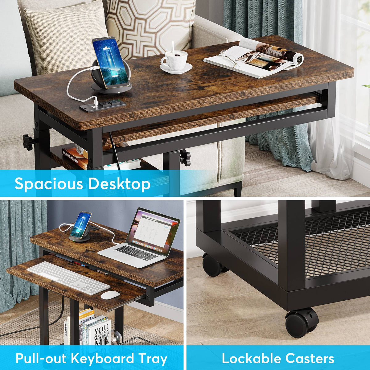 Mobile C Table Portable Desk with Power Outlet