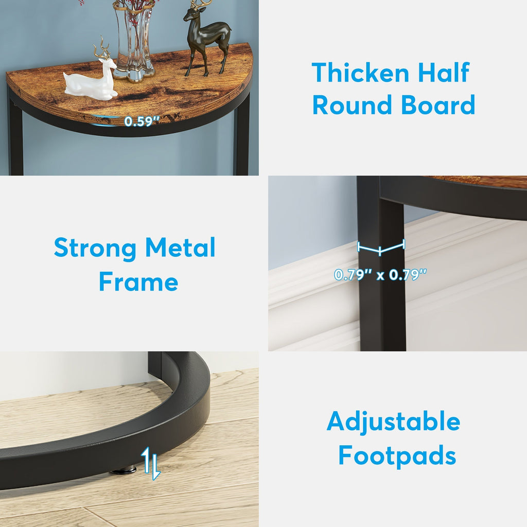 Half Round End Table with Metal Frame