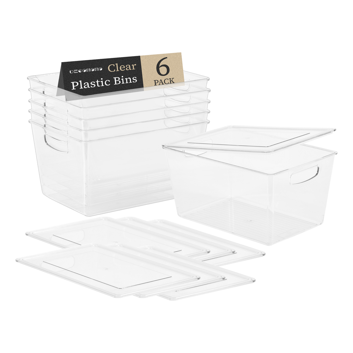 11.4" Clear Storage Bin with Lid - Transparent Fridge Organizers for Kitchen & Pantry