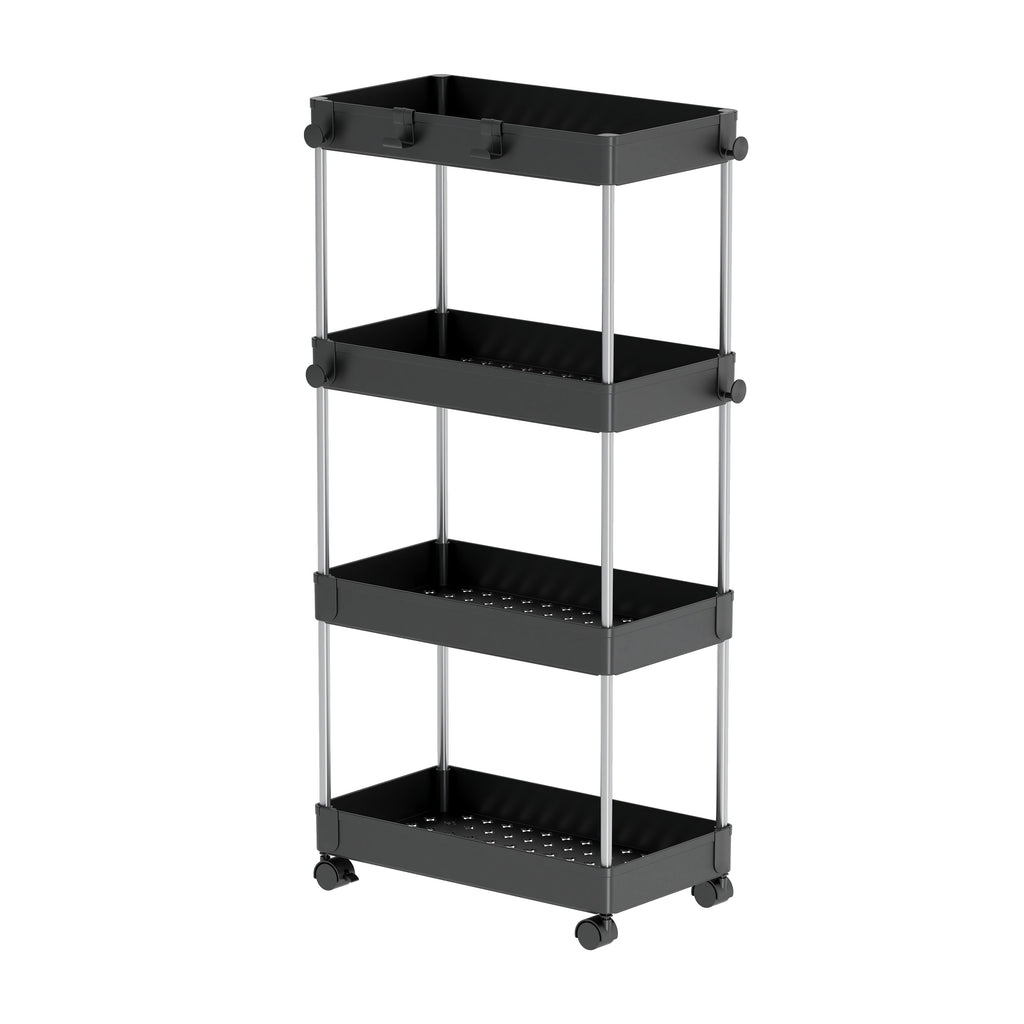 4-Tier Rolling Cart With 360 Rotation Wheels | Multi-Purpose Storage Trolley With Hooks