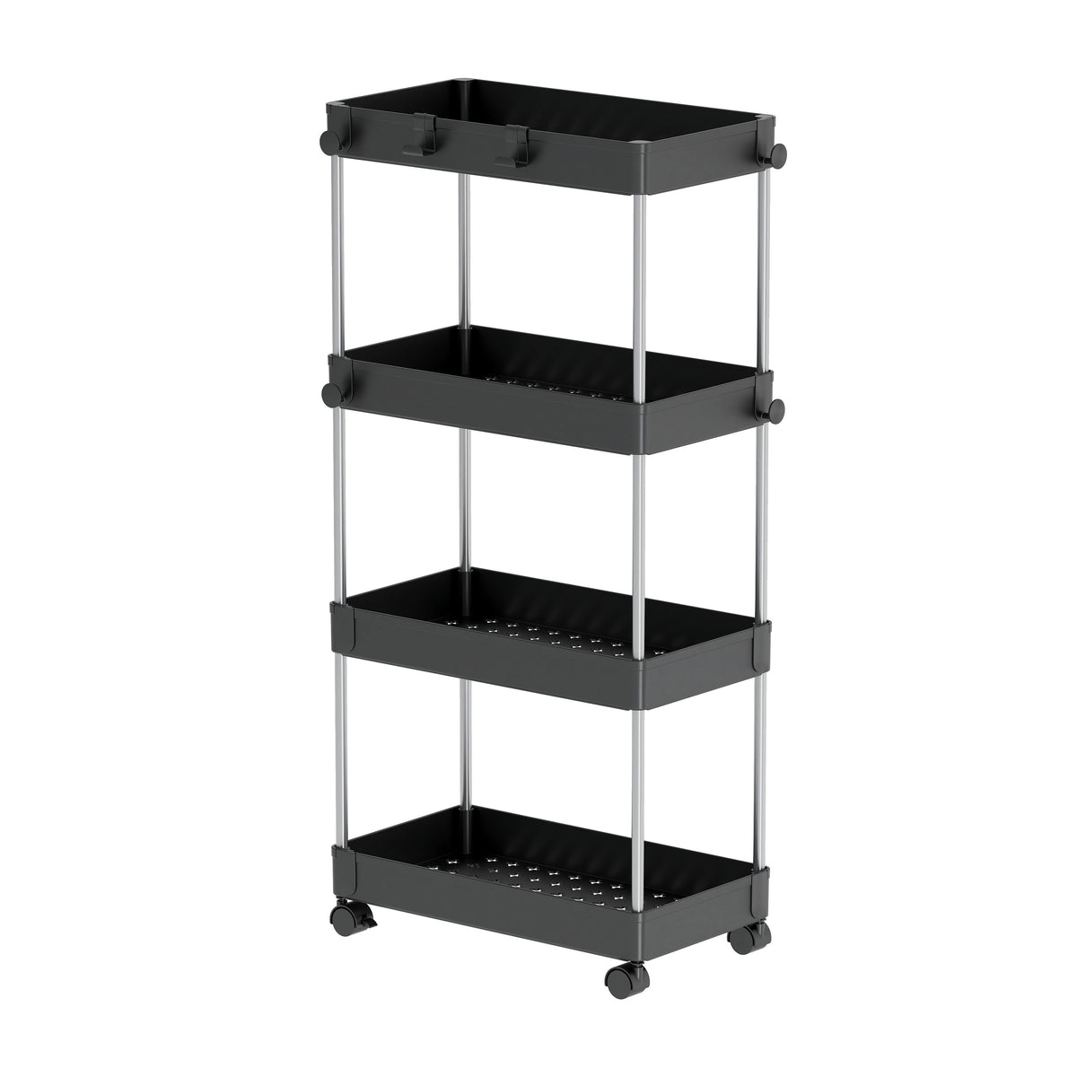 4-Tier Rolling Cart With 360 Rotation Wheels | Multi-Purpose Storage Trolley With Hooks