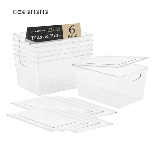 11.4" Clear Storage Bin with Lid - Transparent Fridge Organizers for Kitchen & Pantry