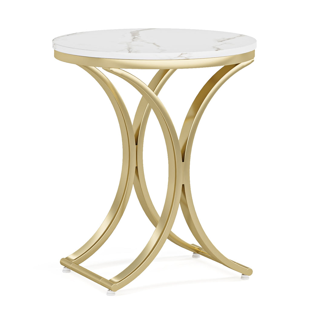 Round End Table with Faux Marble Veneer