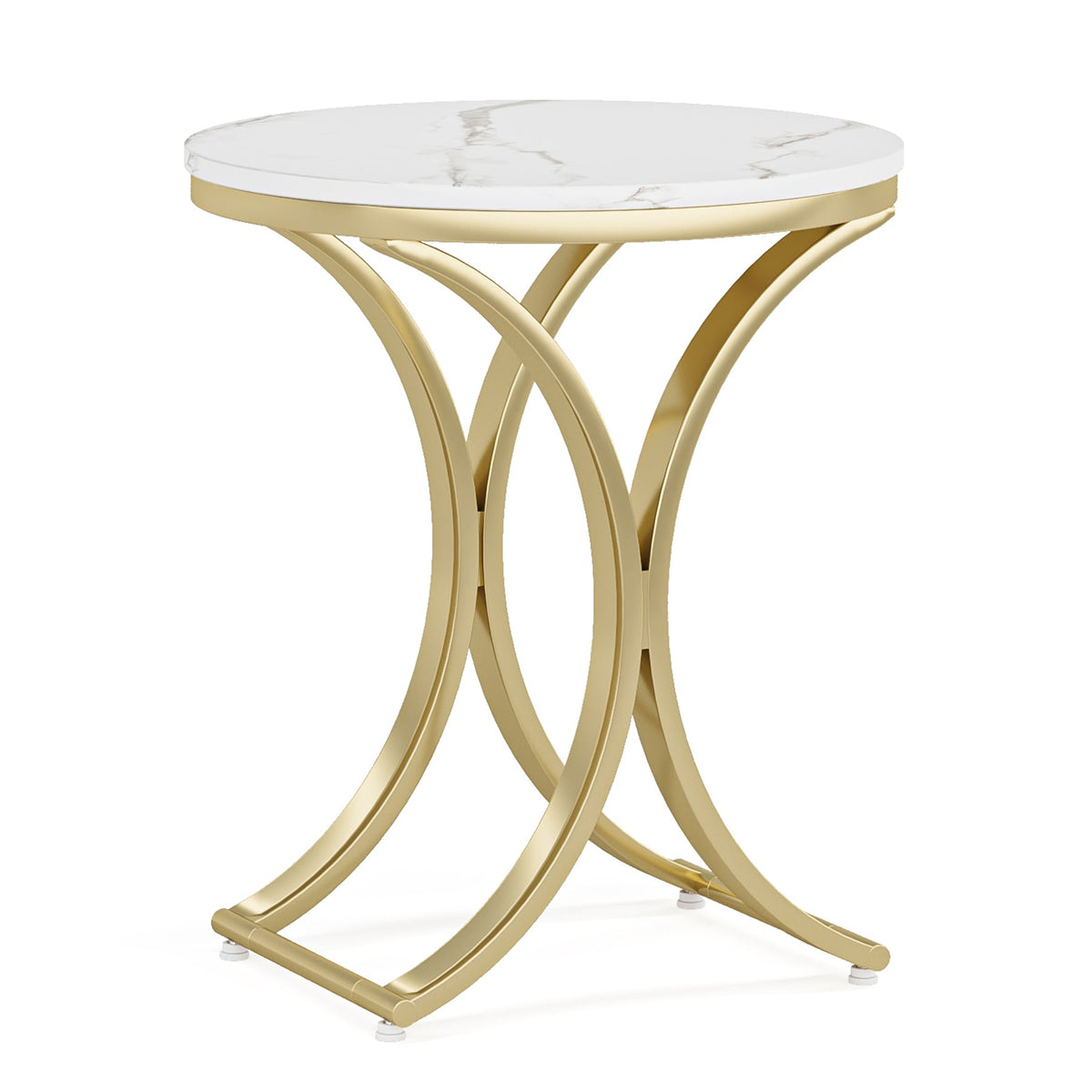 Round End Table with Faux Marble Veneer