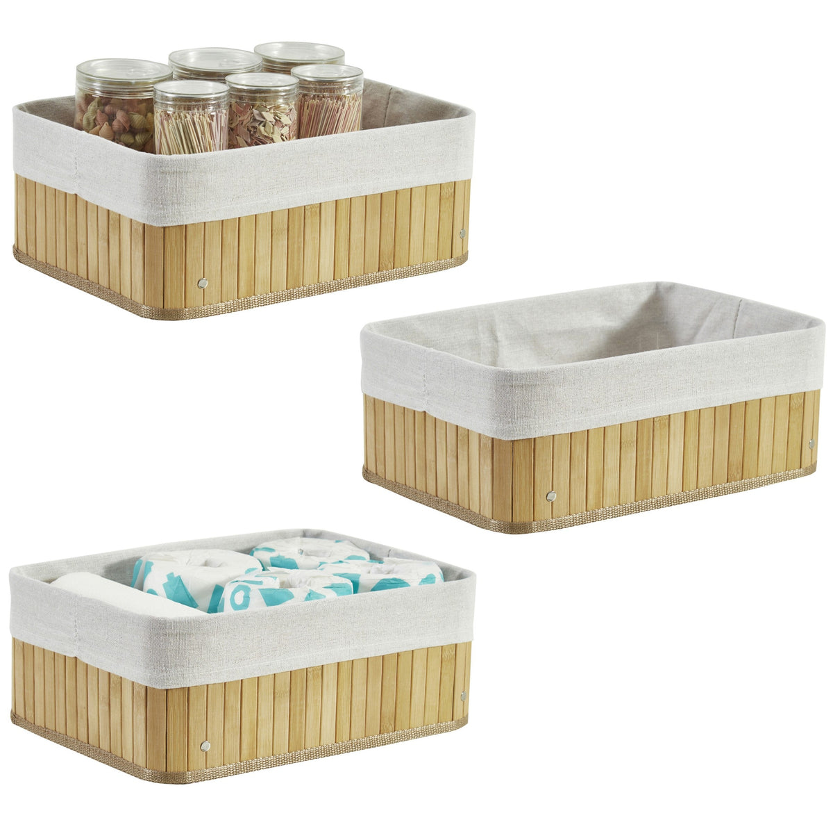 Bamboo Storage Basket with Removable Linen Storage Bin | Natural Wicker Baskets