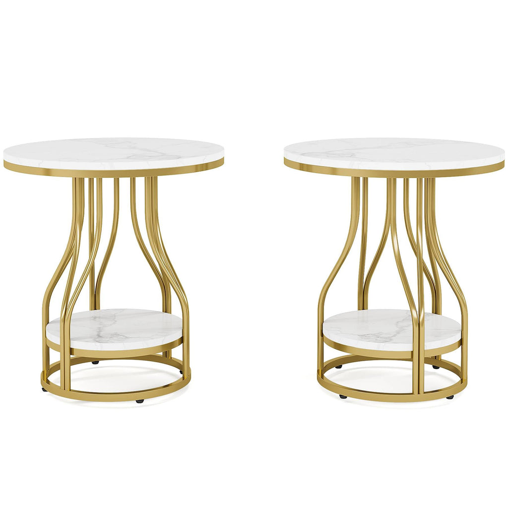 2-Tier Round End Table with Metal Frame