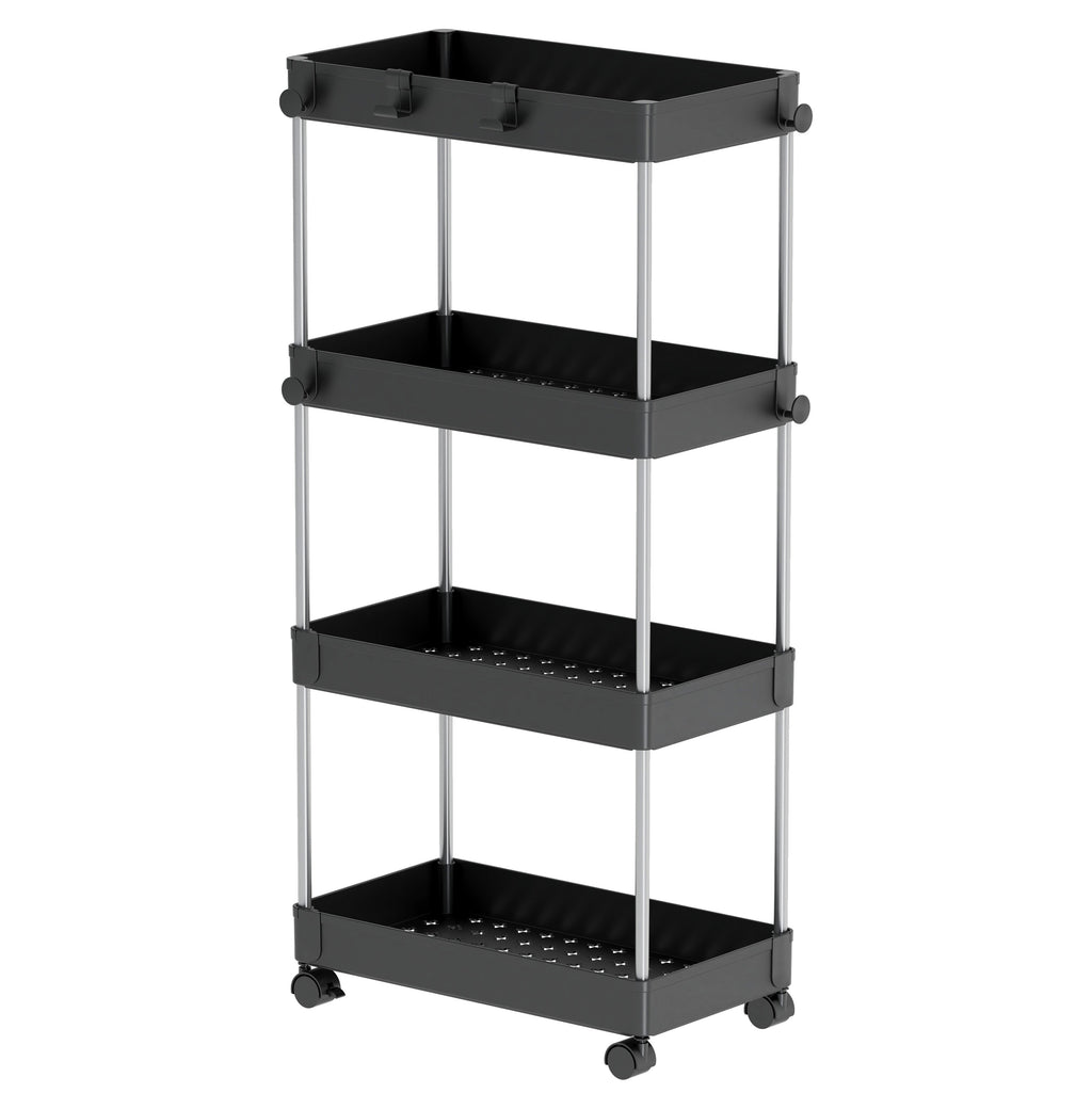 4-Tier Rolling Cart With 360 Rotation Wheels | Multi-Purpose Storage Trolley With Hooks