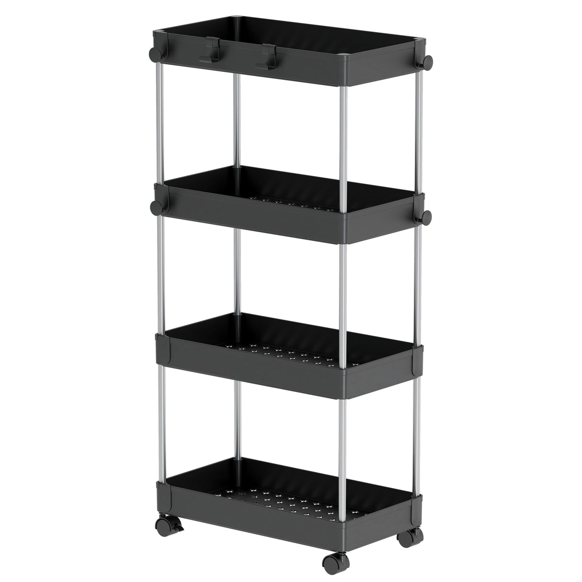 4-Tier Rolling Cart With 360 Rotation Wheels | Multi-Purpose Storage Trolley With Hooks
