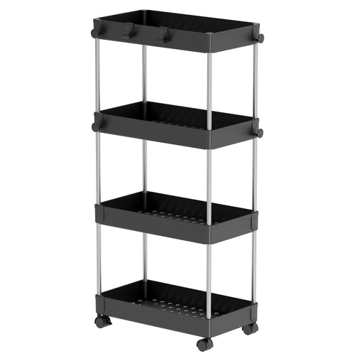 4-Tier Rolling Cart With 360 Rotation Wheels | Multi-Purpose Storage Trolley With Hooks