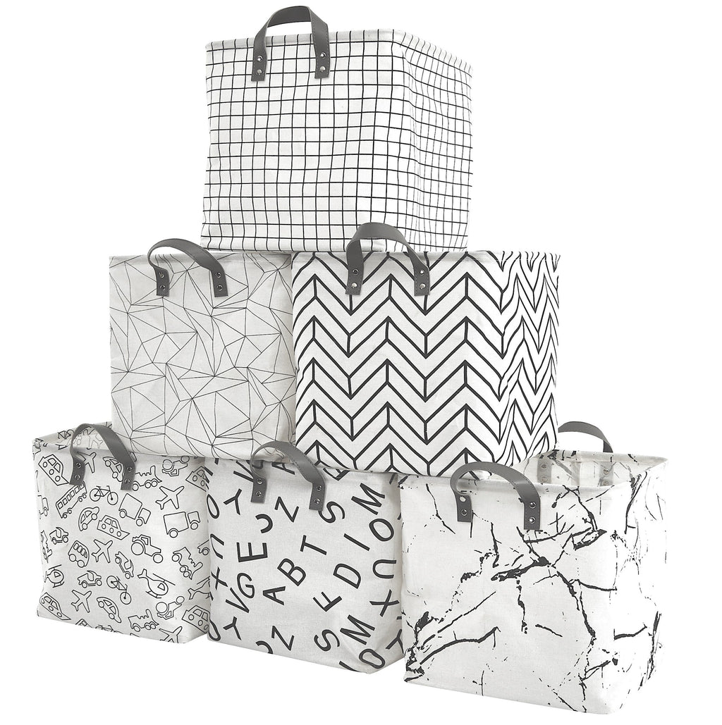 13" Cube Patterned Storage Bins | Water-Resistant Toy Storage Basket w/Handles