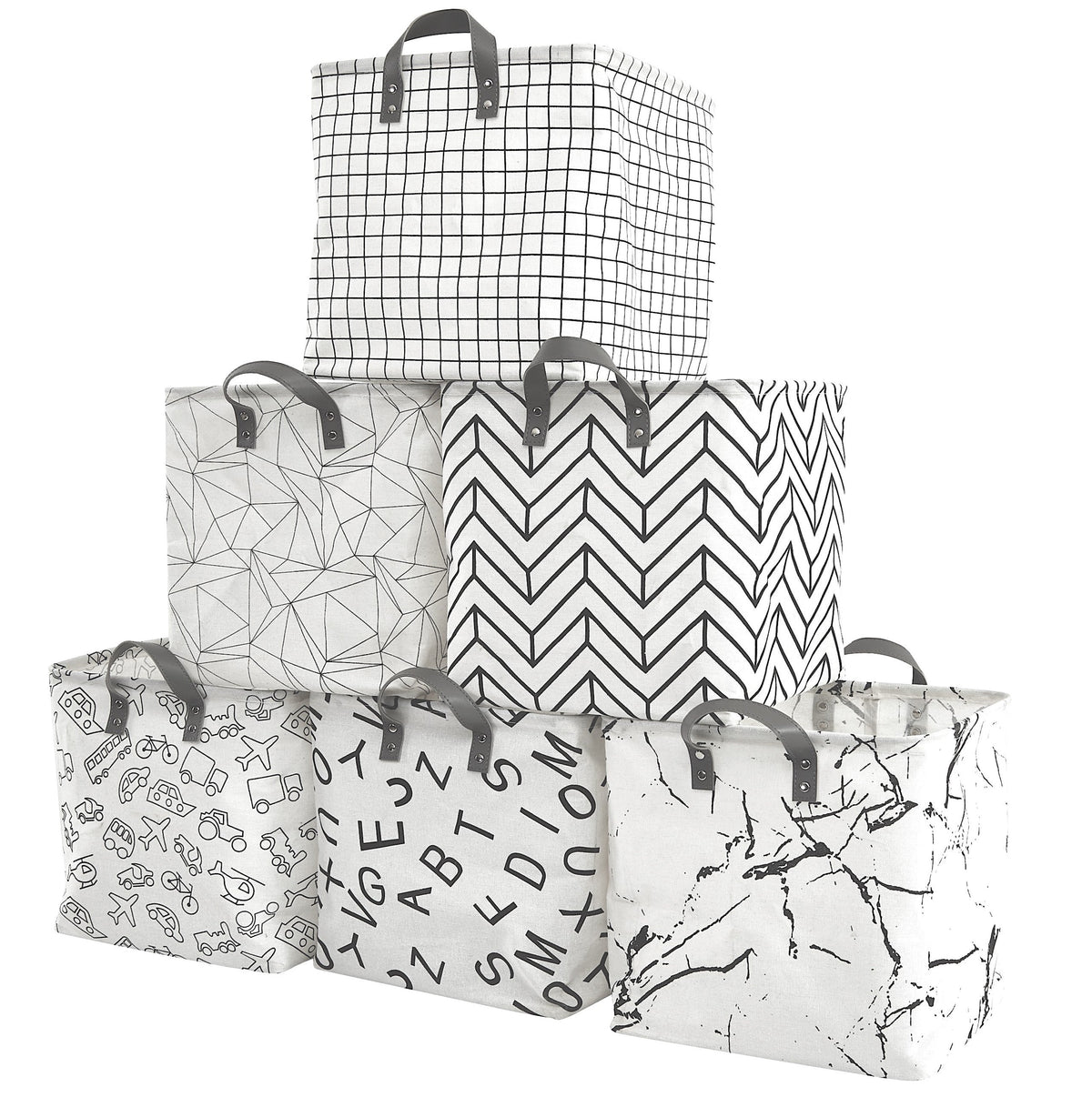 13" Cube Patterned Storage Bins | Water-Resistant Toy Storage Basket w/Handles