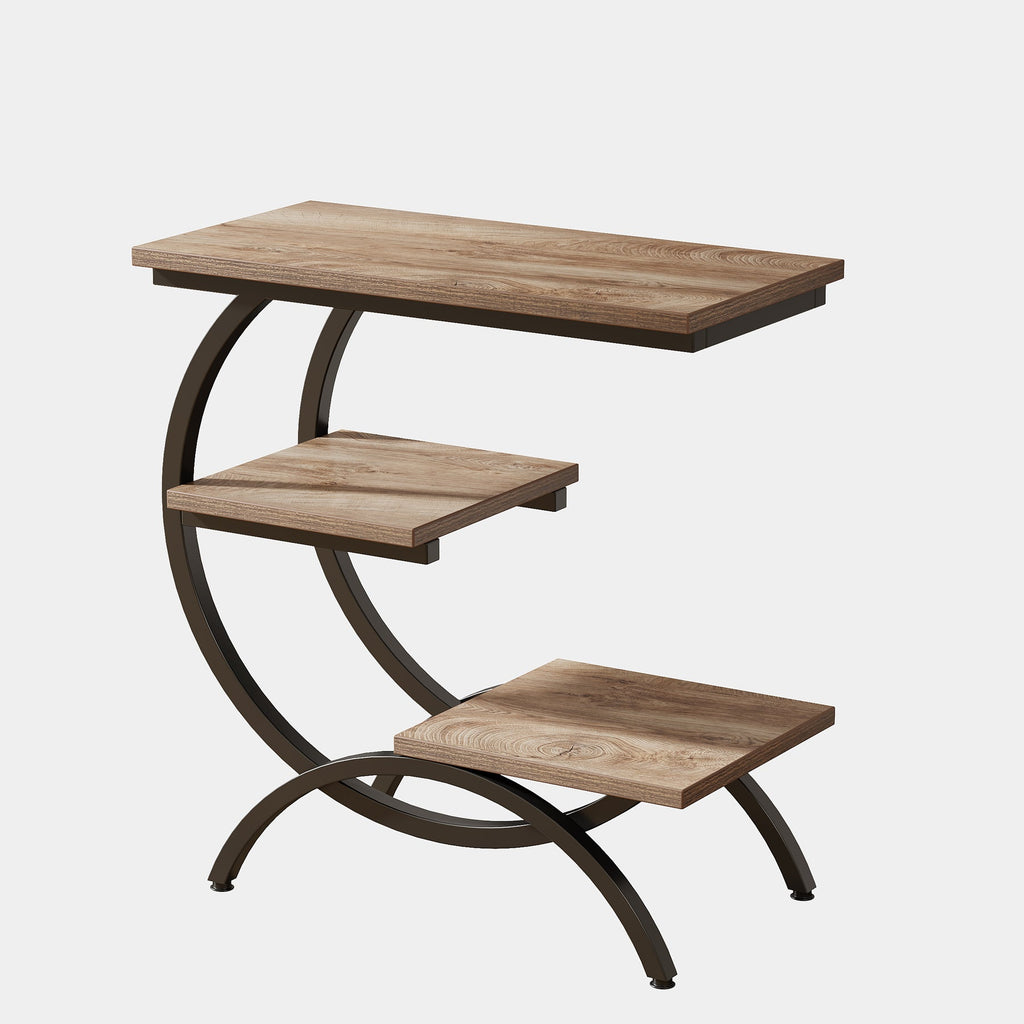 End Table Sofa Side Table with Storage Shelves