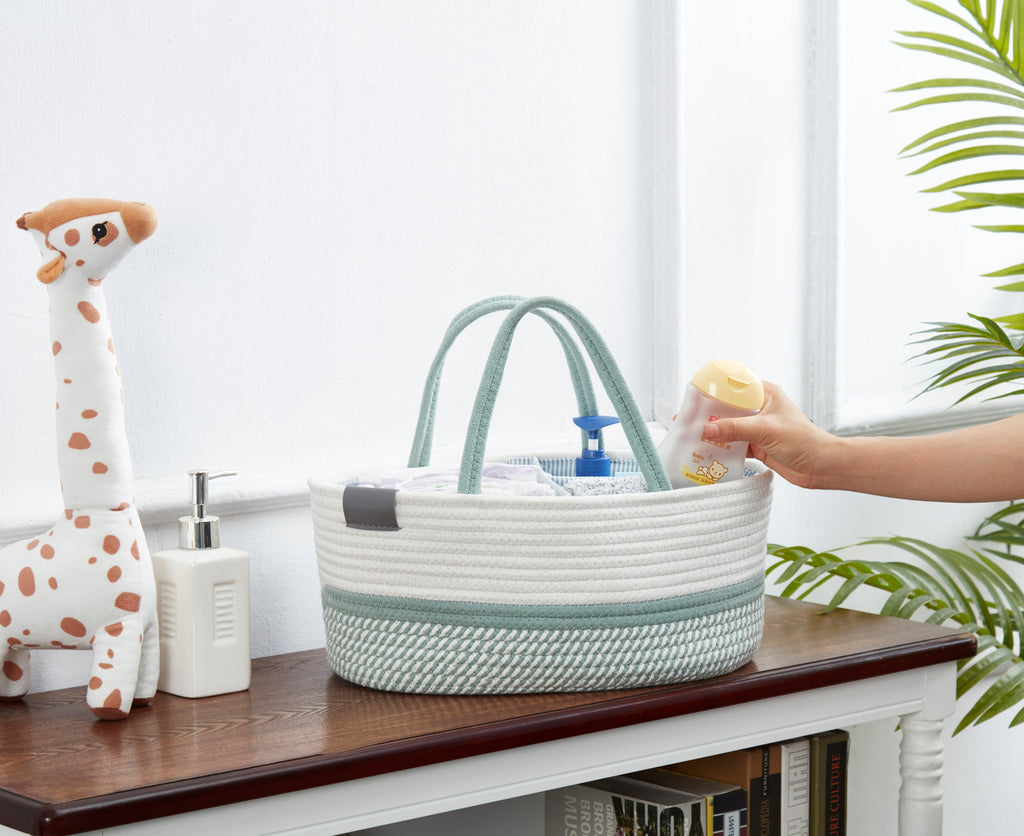 Cotton Diaper Caddy Organizer W/Removable Divider | Cotton Rope Diaper Storage Basket