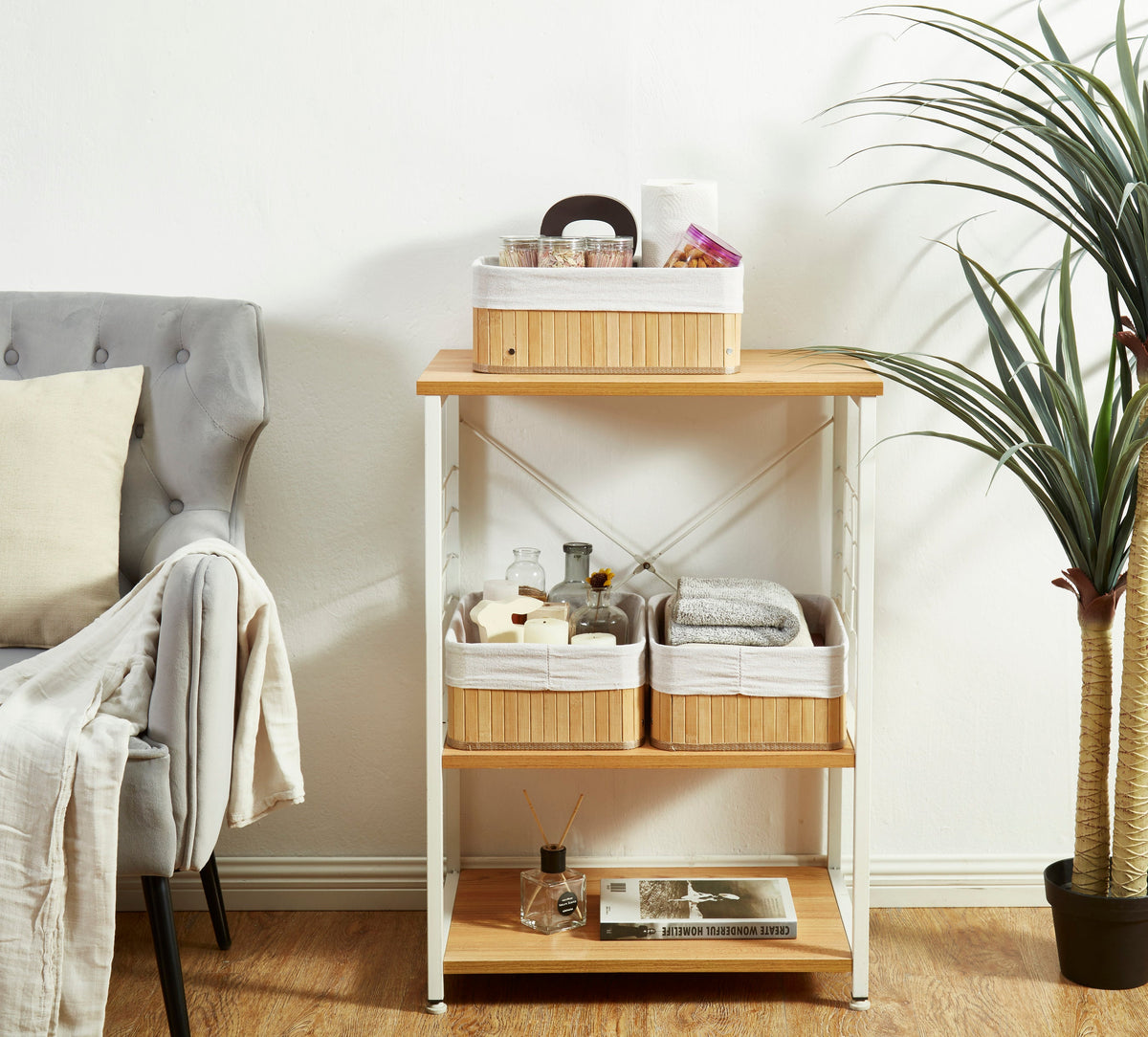 Bamboo Storage Basket with Removable Linen Storage Bin | Natural Wicker Baskets