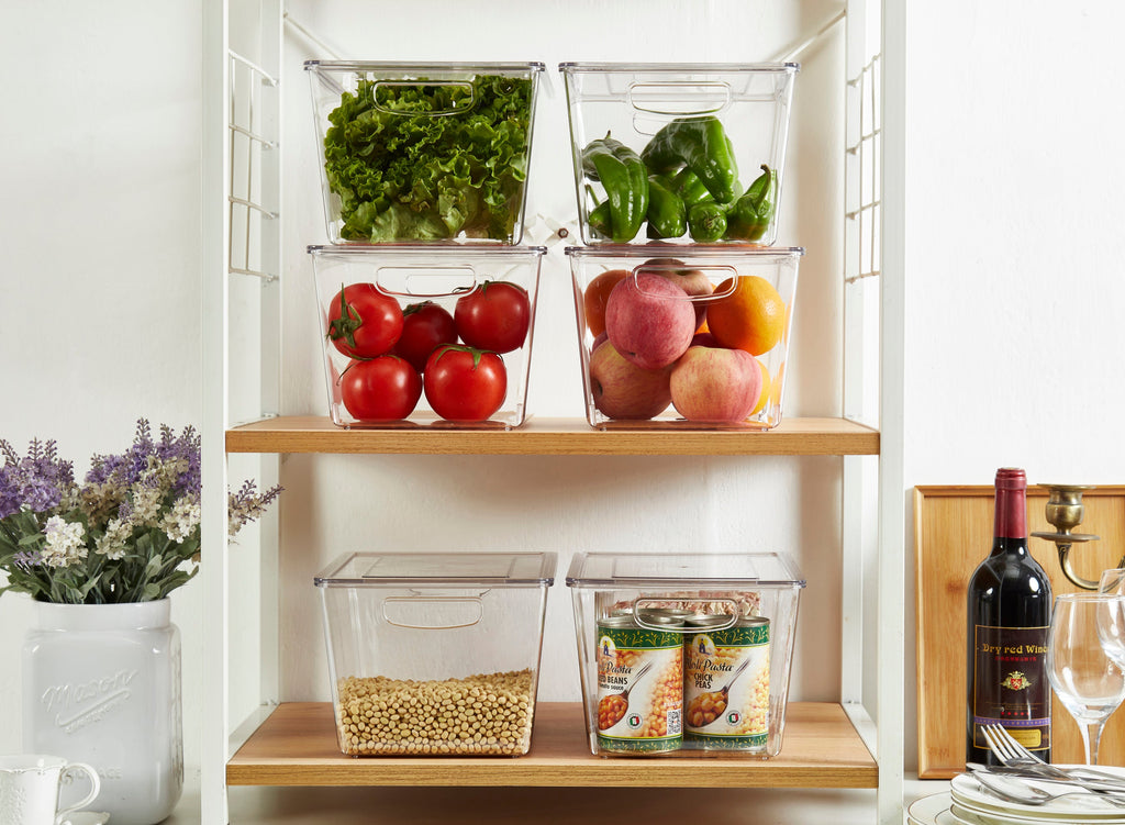 11.4" Clear Storage Bin with Lid - Transparent Fridge Organizers for Kitchen & Pantry