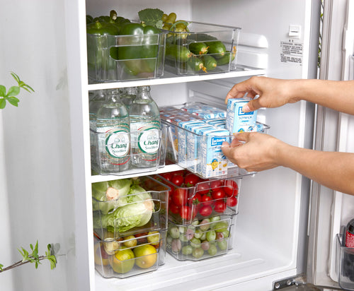 12.4" Clear Fridge Organizer Storage Bins (8 Pack) - Transparent Kitchen Storage Basket