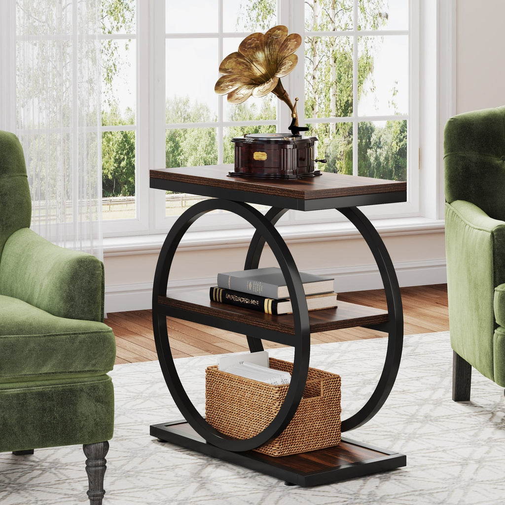 3-Tier End Table with Round Metal Frame