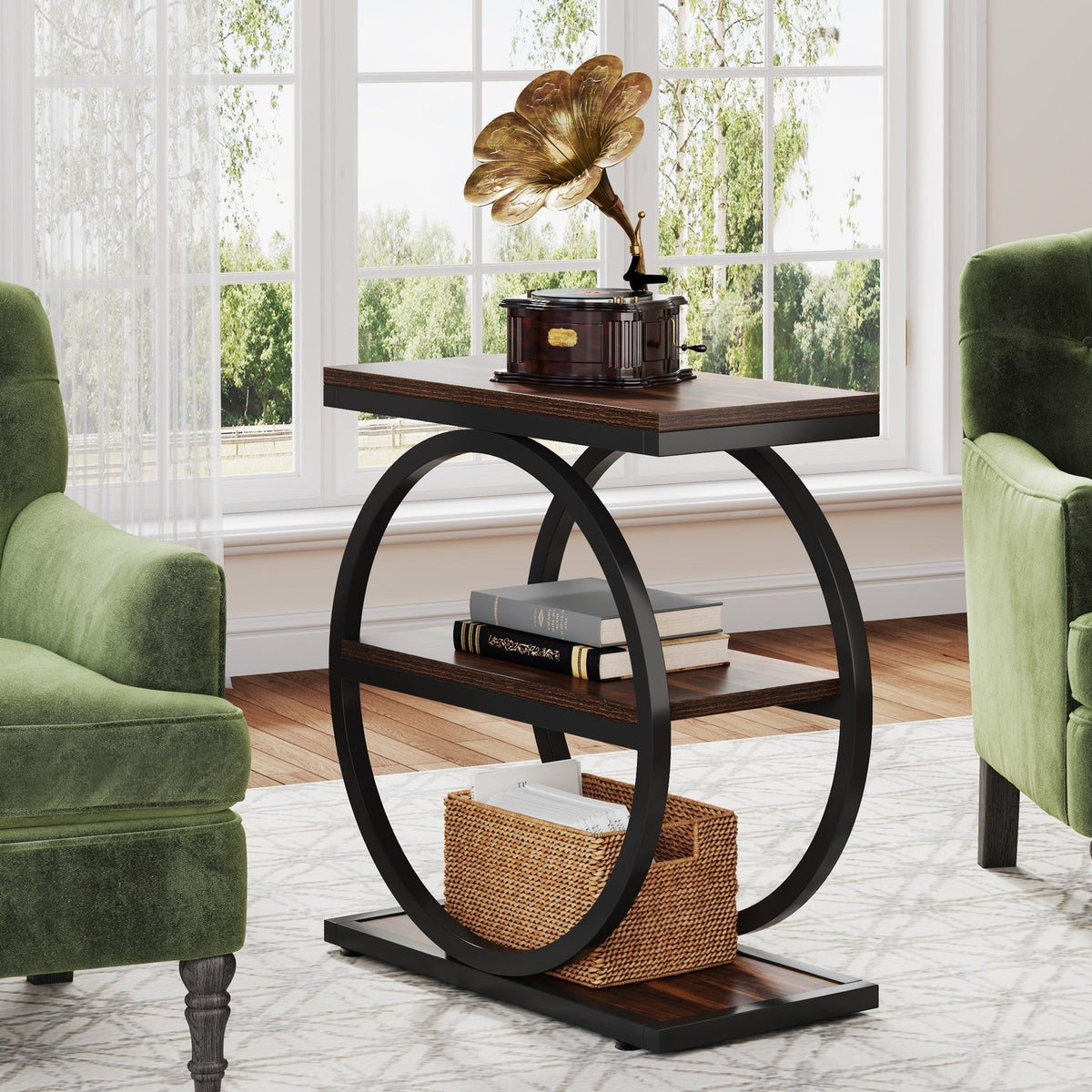 3-Tier End Table with Round Metal Frame