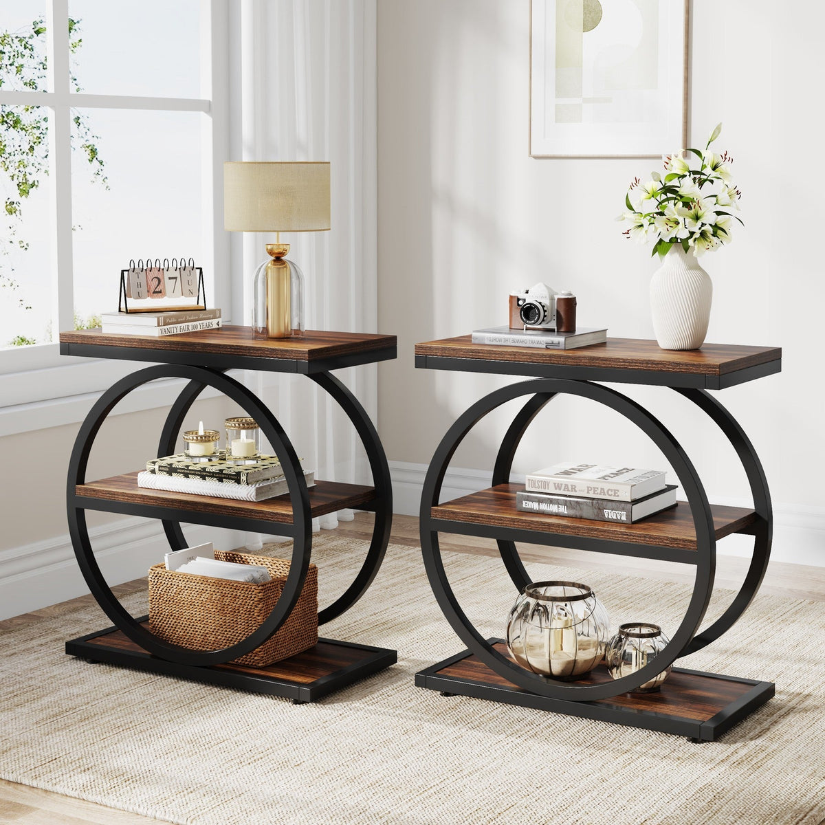 3-Tier End Table with Round Metal Frame
