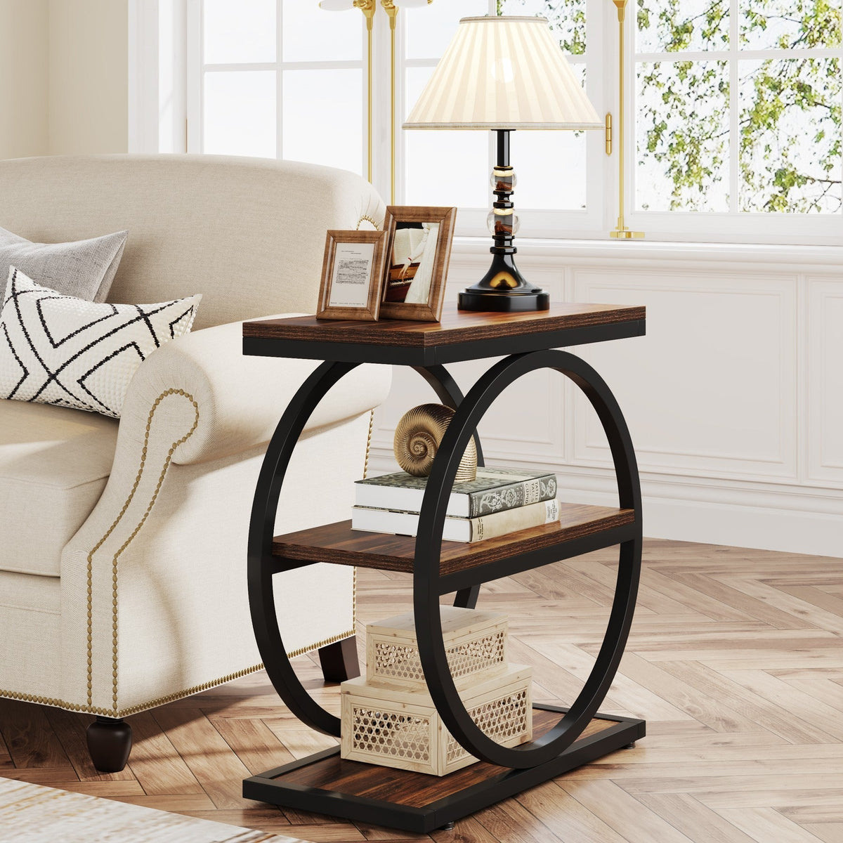 3-Tier End Table with Round Metal Frame