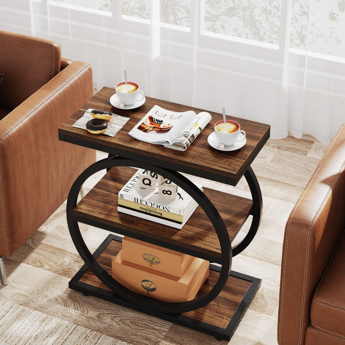 3-Tier End Table with Round Metal Frame