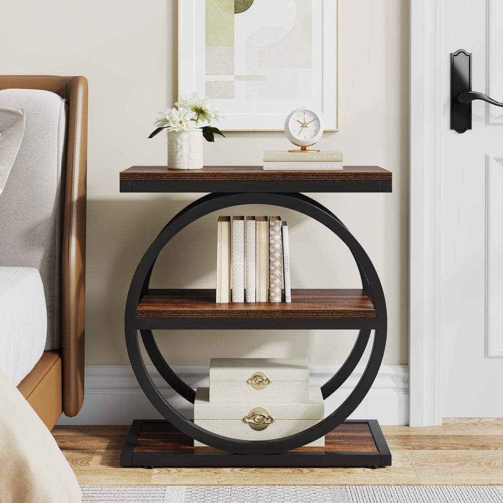 3-Tier End Table with Round Metal Frame