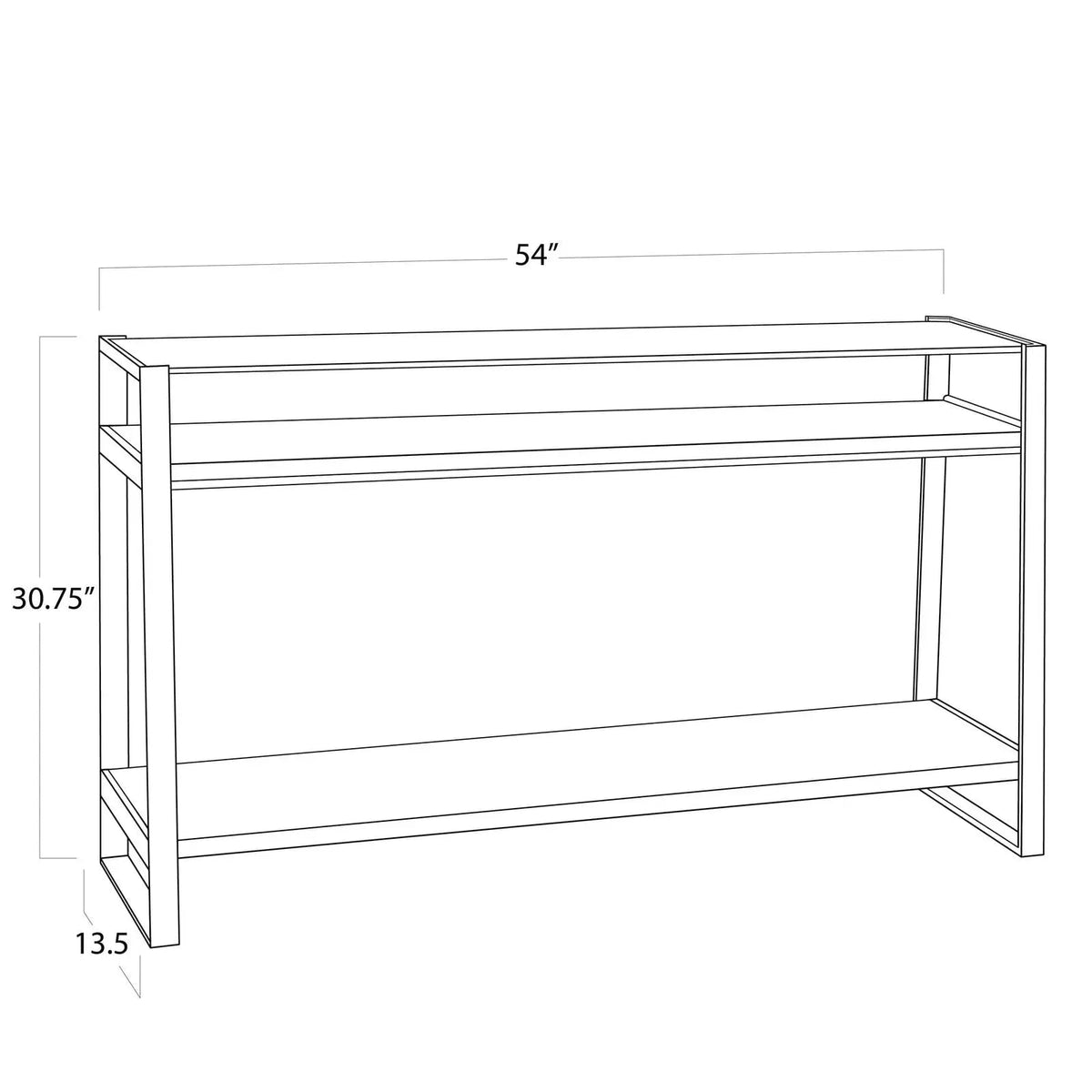 Andres Console – Wood-Look Shelves, Glass Top, Gold or Nickel