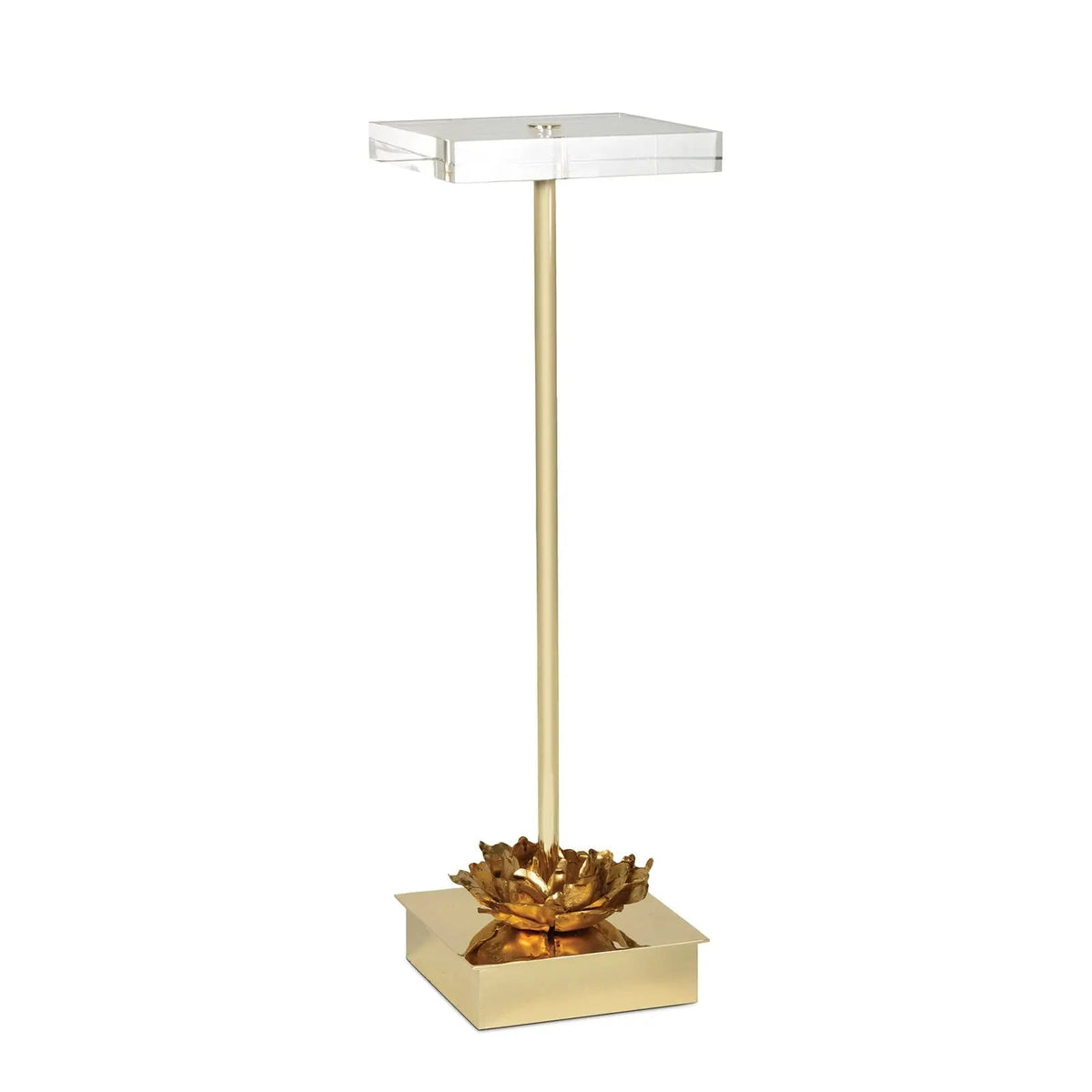 Adeline Accent Table – Gold Leaf Floral Base with Crystal Top