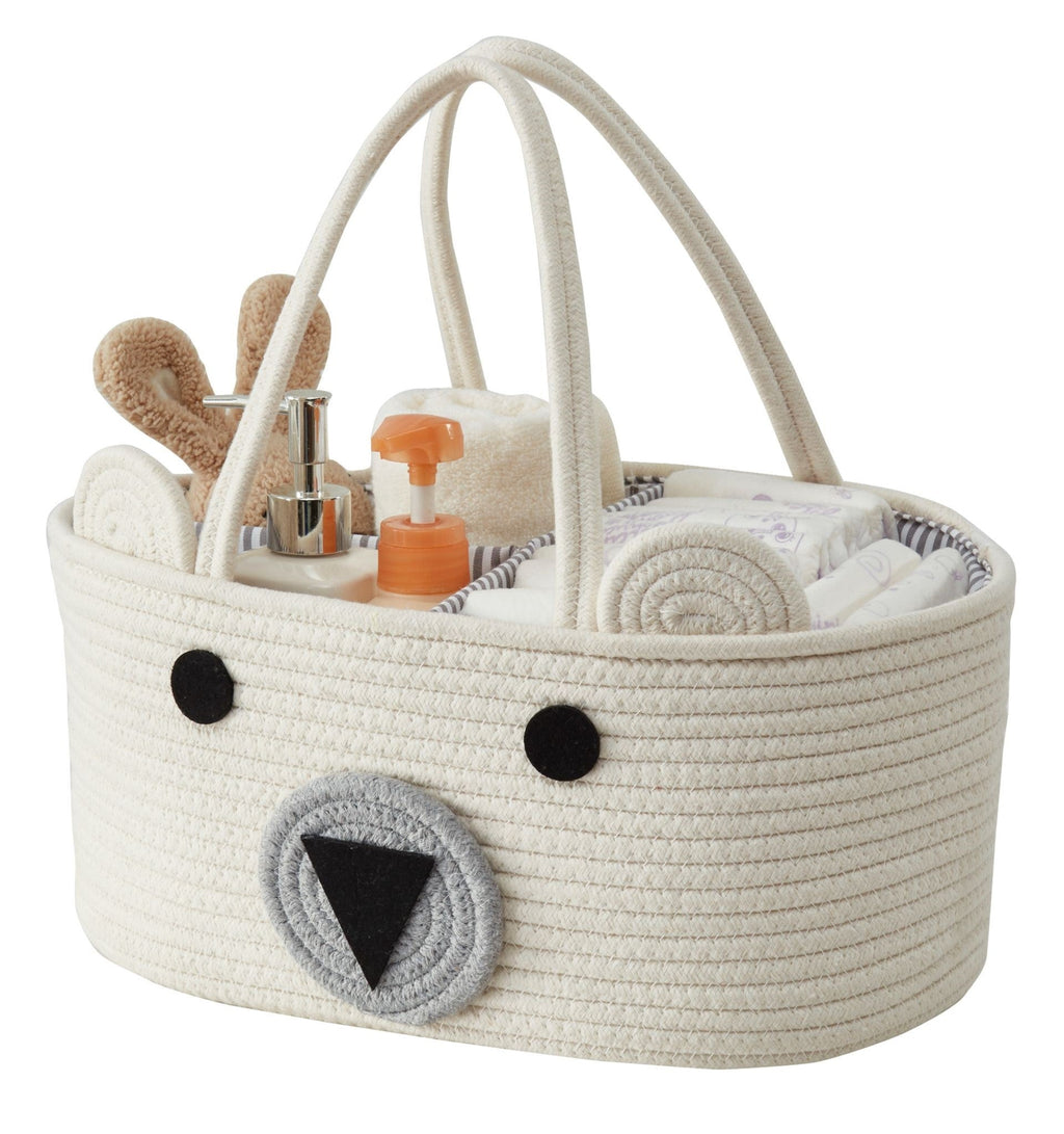 Cotton Diaper Caddy Organizer W/Removable Divider | Cotton Rope Diaper Storage Basket
