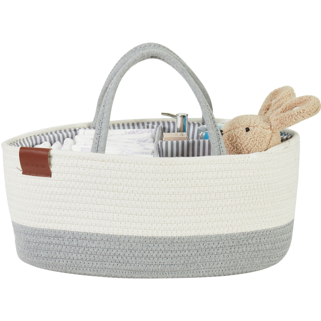 Cotton Diaper Caddy Organizer W/Removable Divider | Cotton Rope Diaper Storage Basket