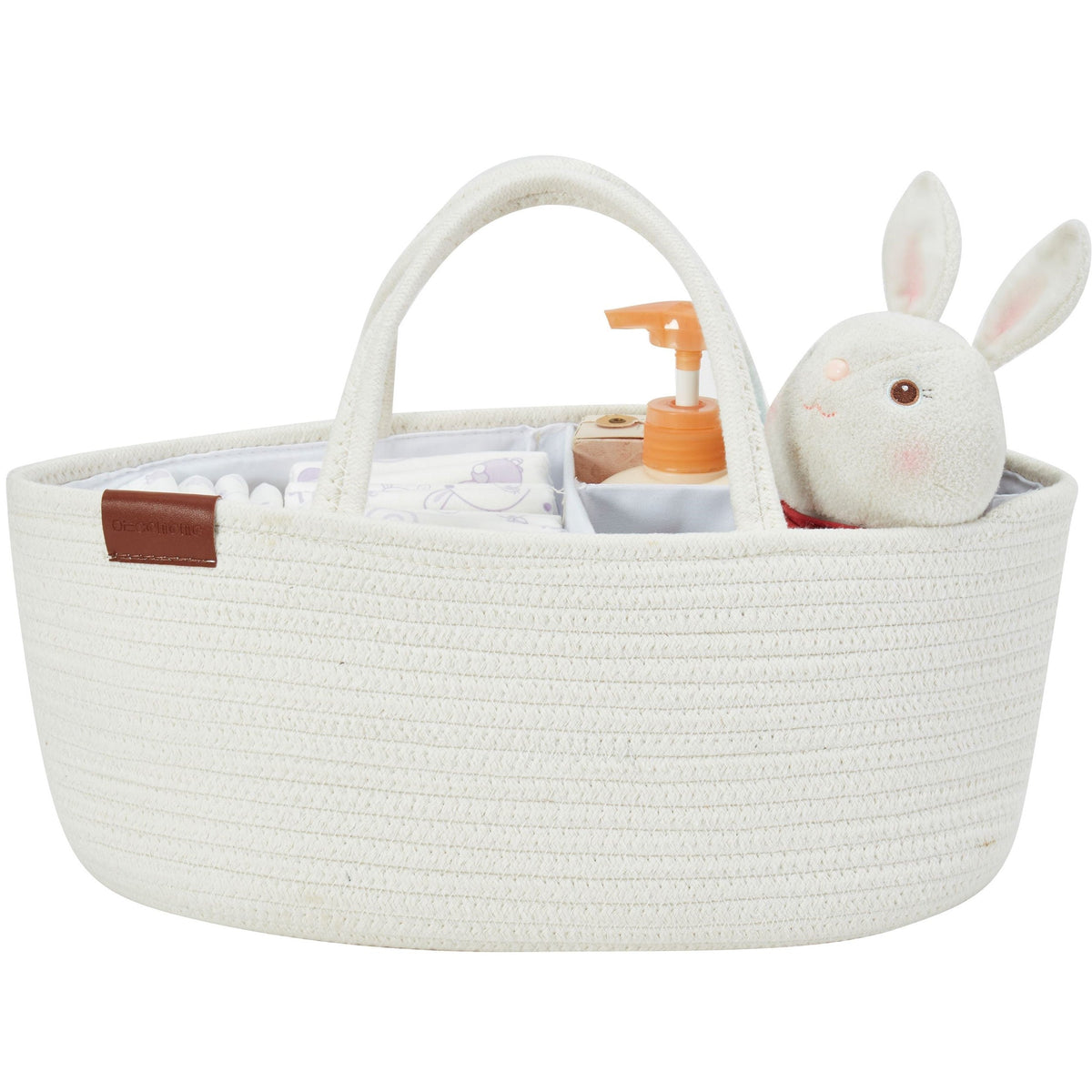 Cotton Diaper Caddy Organizer W/Removable Divider | Cotton Rope Diaper Storage Basket