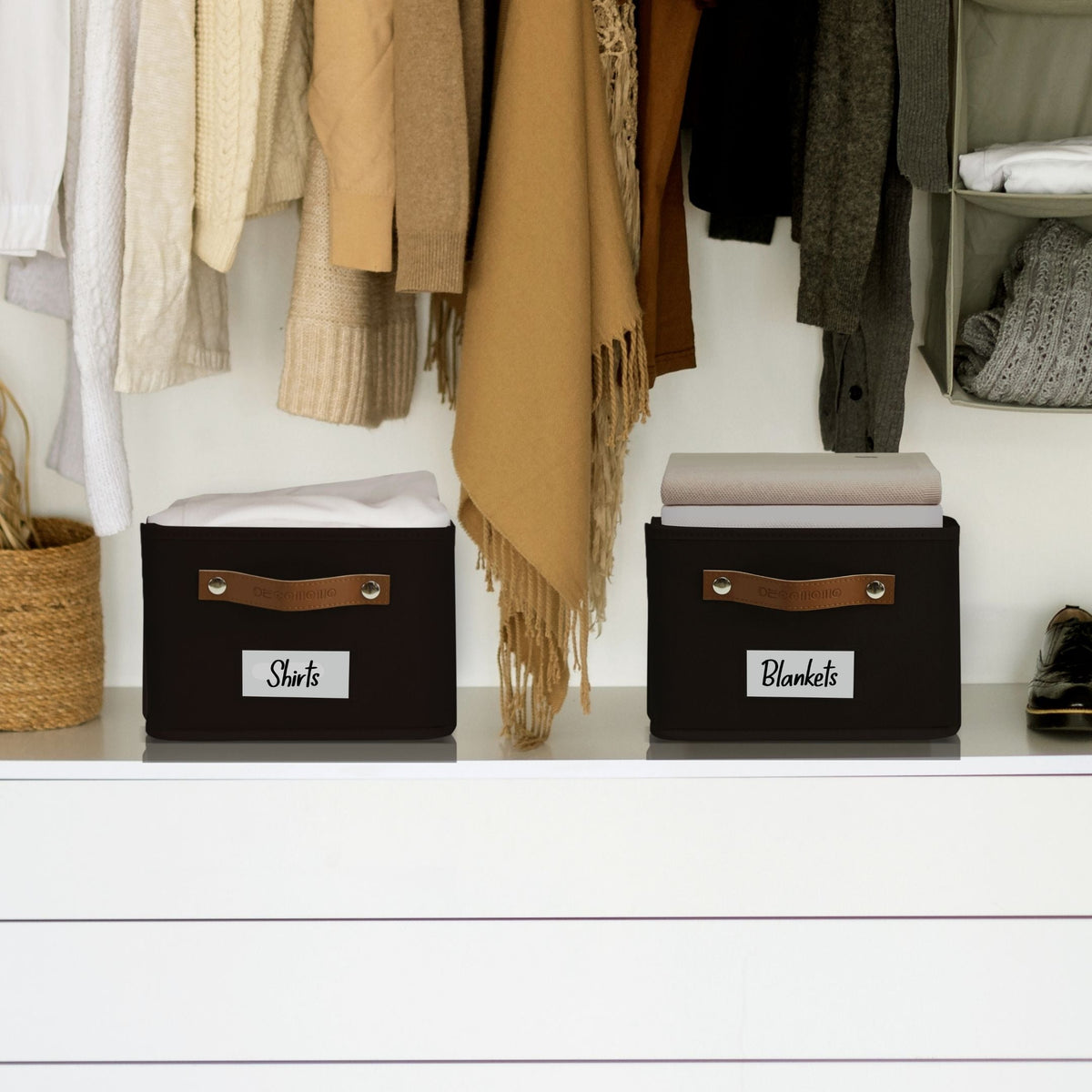 Rectangular Storage Baskets for Shelves with Label Holder