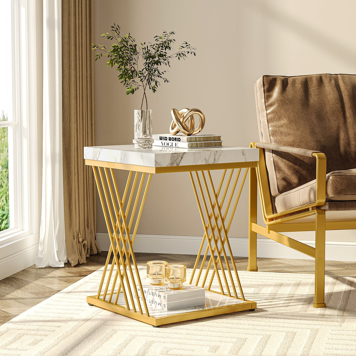 2-Tier Faux Marble End Table