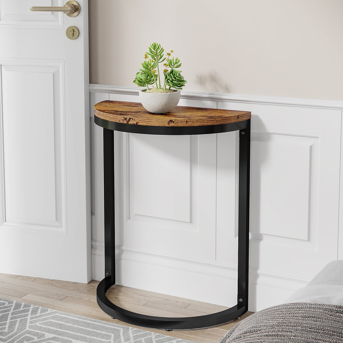 Half Round End Table with Metal Frame