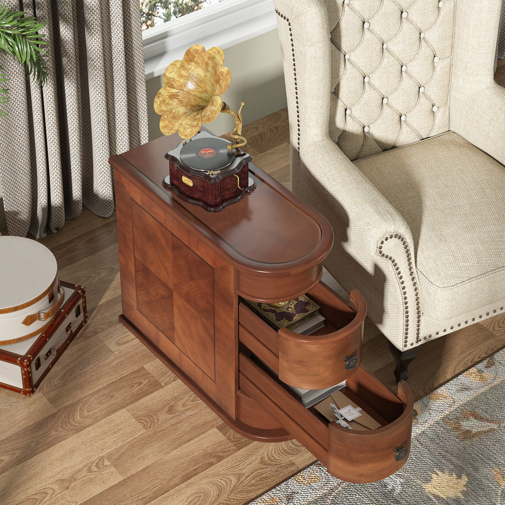 Wood End Table with 2 Drawers