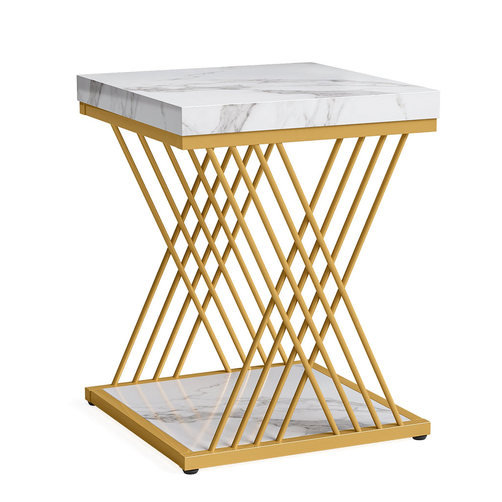 2-Tier Faux Marble End Table