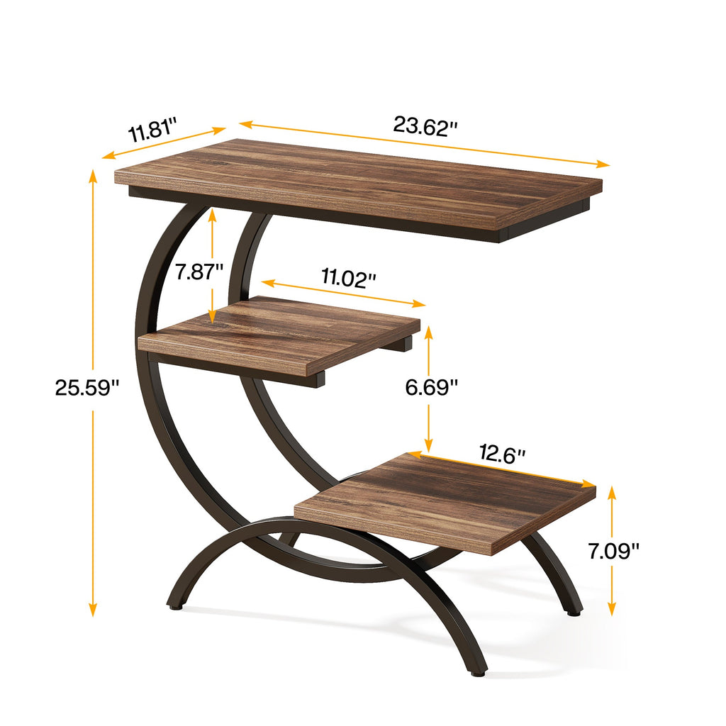 End Table Sofa Side Table with Storage Shelves