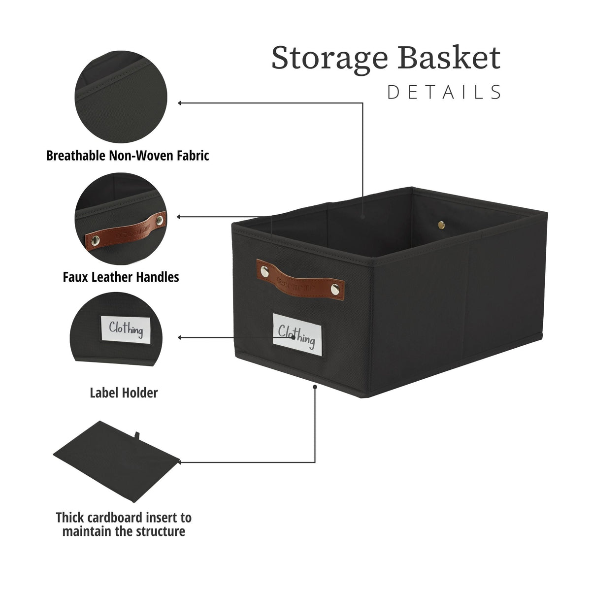 Rectangular Storage Baskets for Shelves with Label Holder