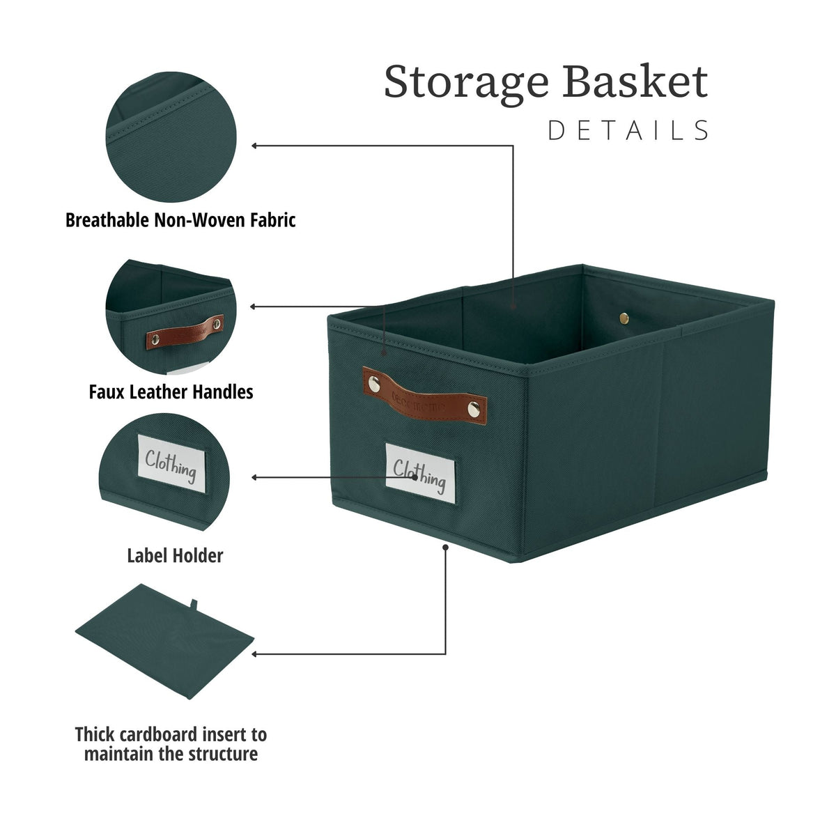 Rectangular Storage Baskets for Shelves with Label Holder