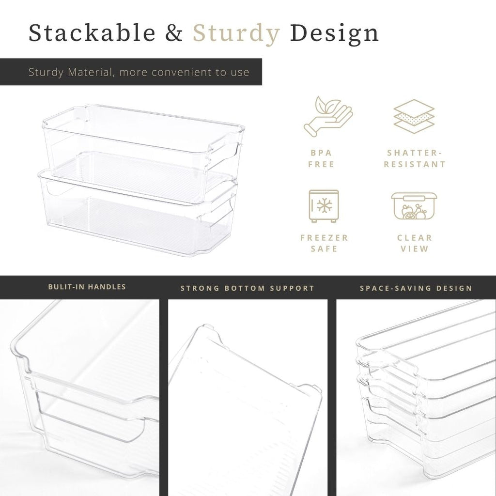 12.4" Clear Fridge Organizer Storage Bins (8 Pack) - Transparent Kitchen Storage Basket