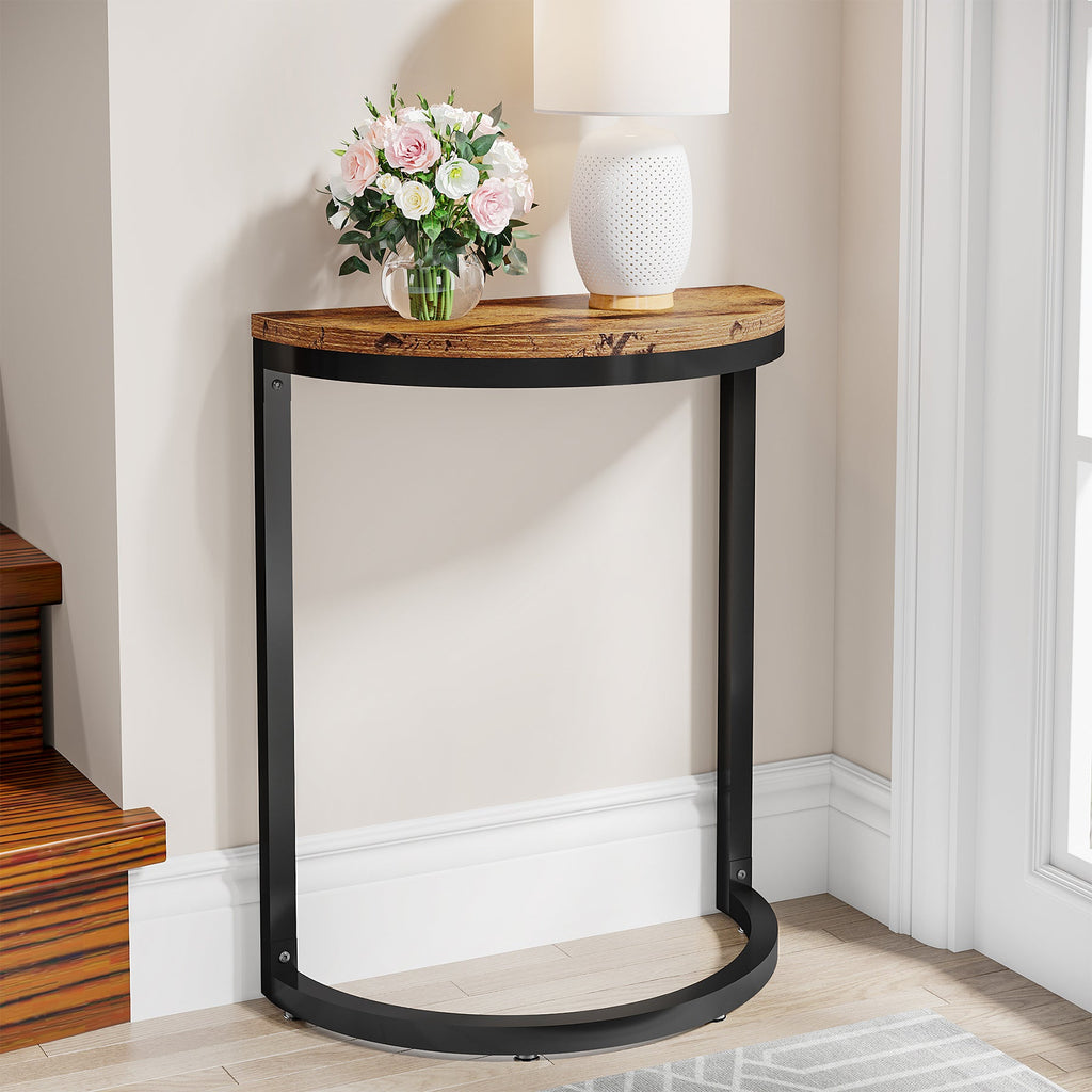 Half Round End Table with Metal Frame