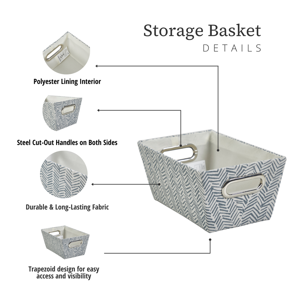 Nestable Storage Bin w/ Cut-out Handles | Patterned Small Storage Baskets