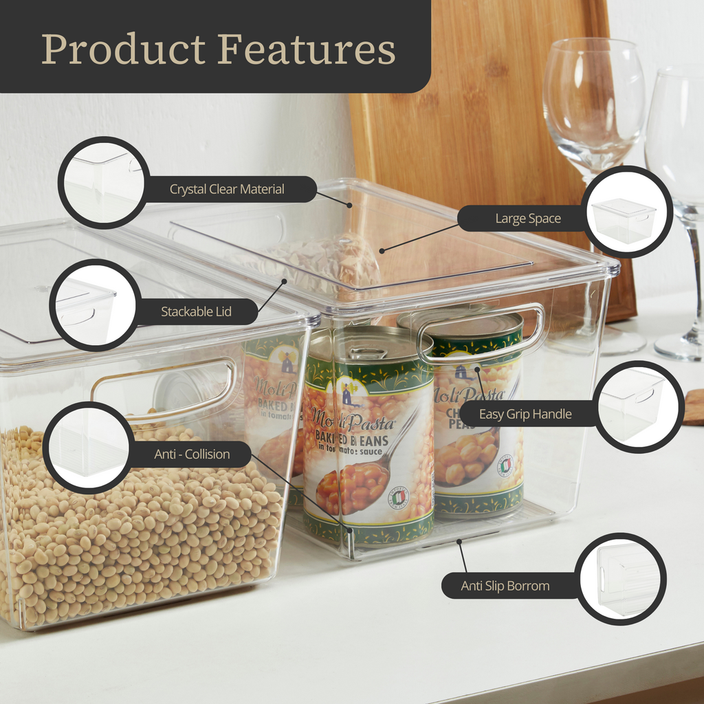 11.4" Clear Storage Bin with Lid - Transparent Fridge Organizers for Kitchen & Pantry