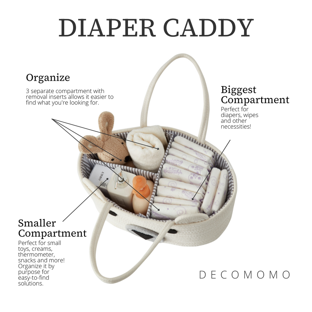 Cotton Diaper Caddy Organizer W/Removable Divider | Cotton Rope Diaper Storage Basket
