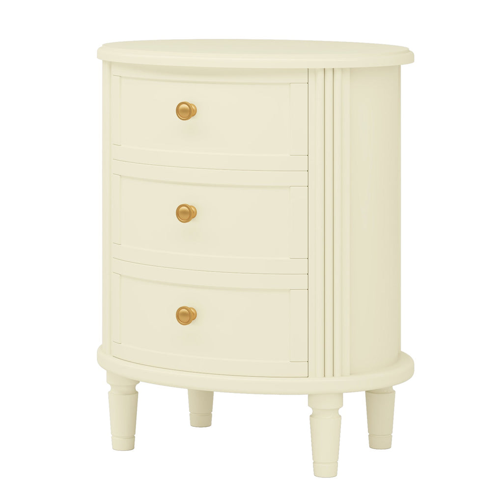 3 Drawers Nightstand with Solid Wood Legs
