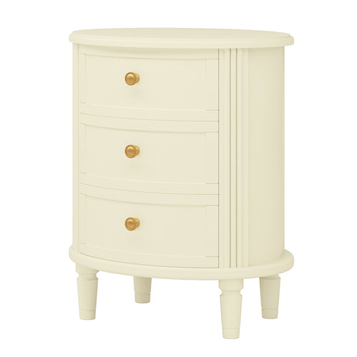 3 Drawers Nightstand with Solid Wood Legs