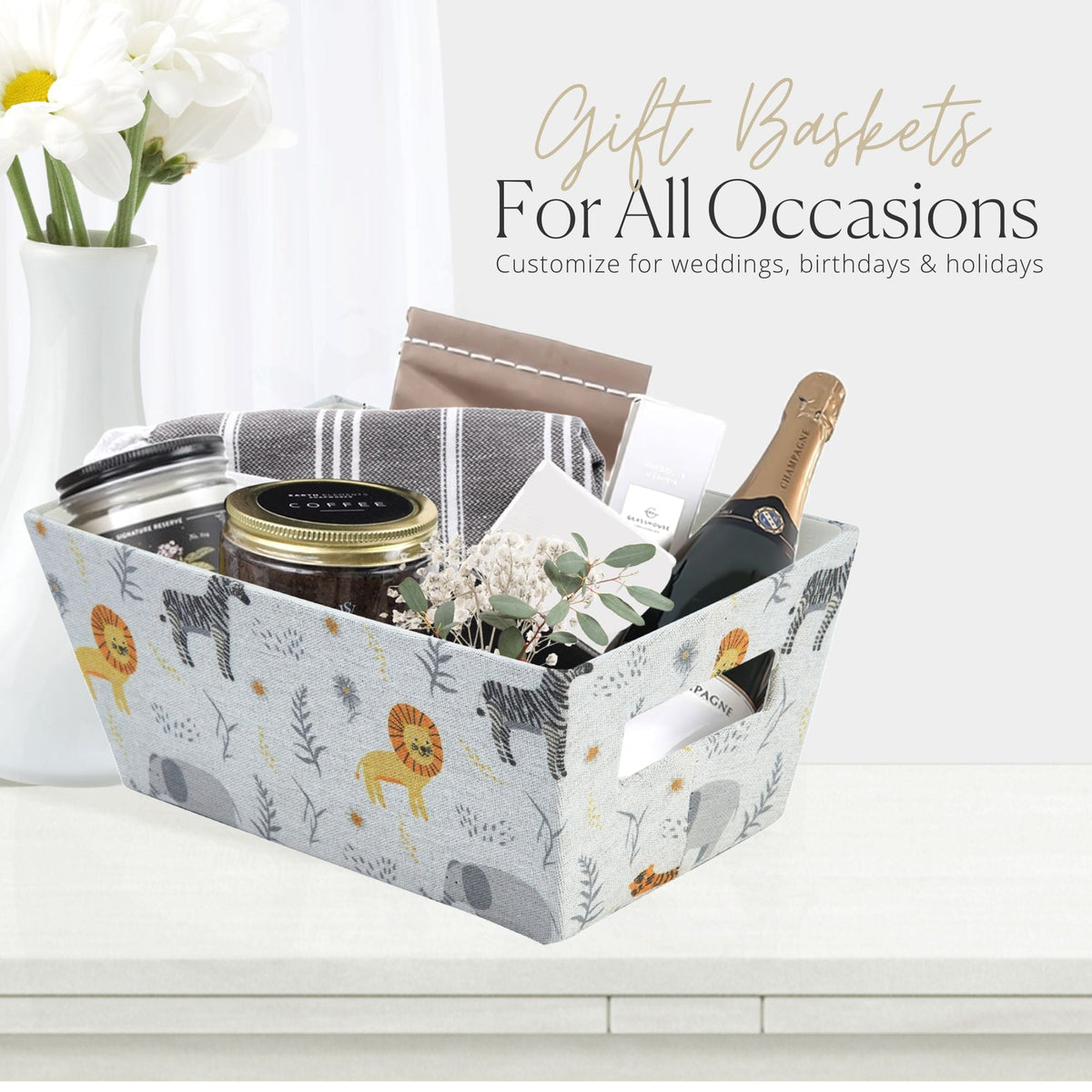 Nestable Storage Bin w/ Cut-out Handles | Patterned Small Storage Baskets