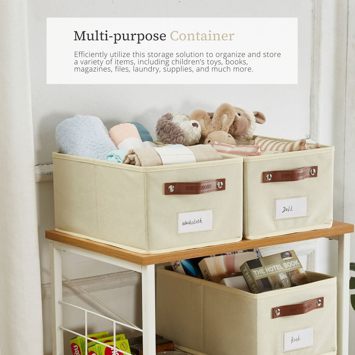 Rectangular Storage Baskets for Shelves with Label Holder