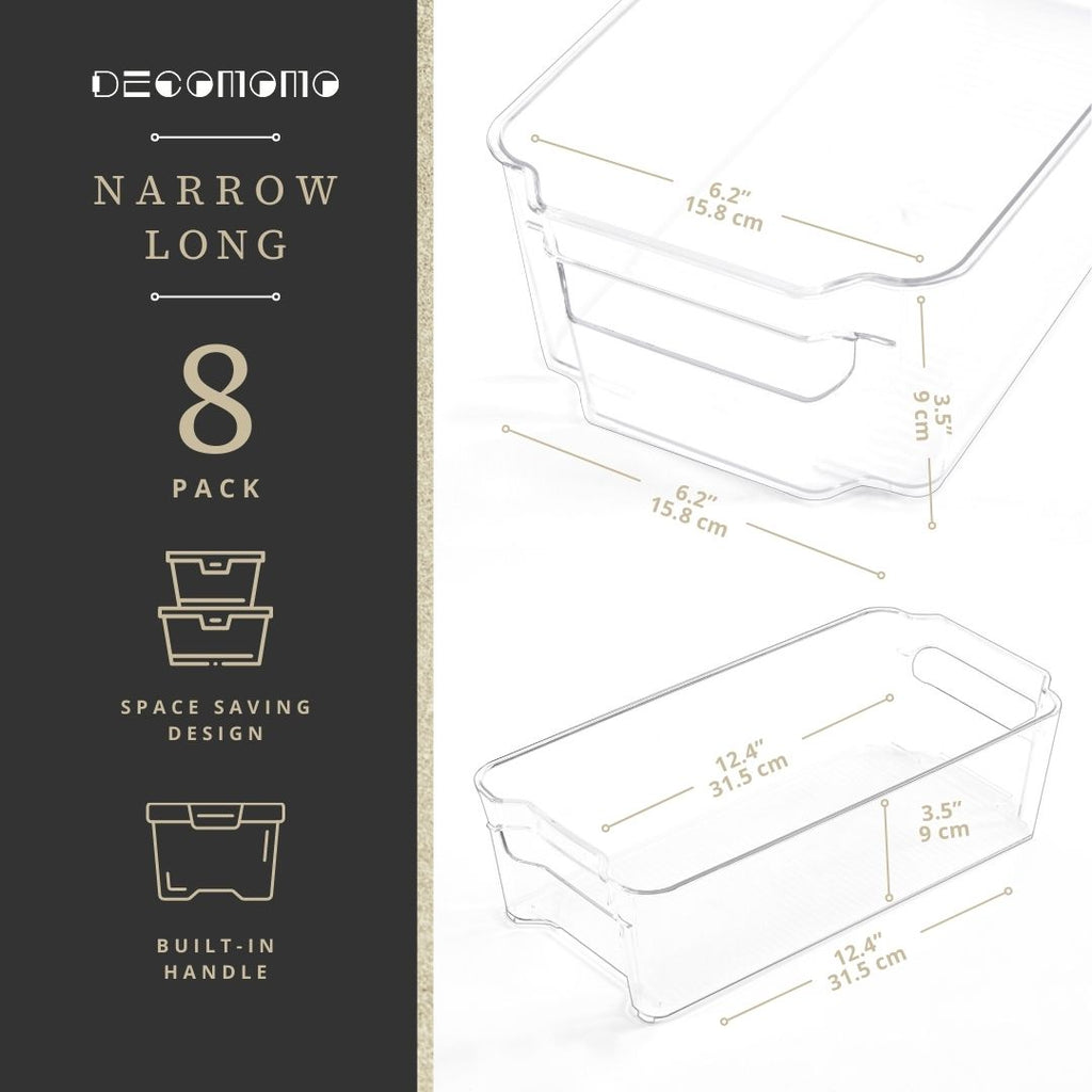 12.4" Clear Fridge Organizer Storage Bins (8 Pack) - Transparent Kitchen Storage Basket