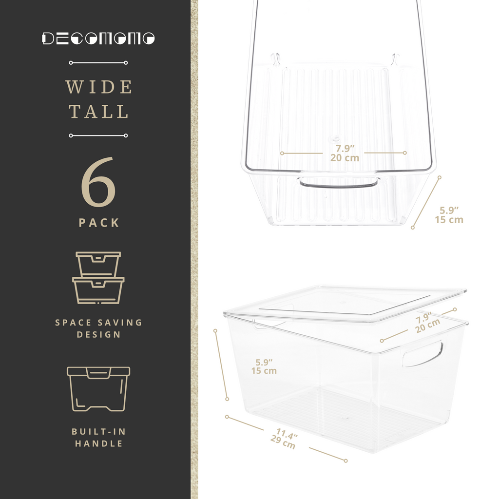 11.4" Clear Storage Bin with Lid - Transparent Fridge Organizers for Kitchen & Pantry